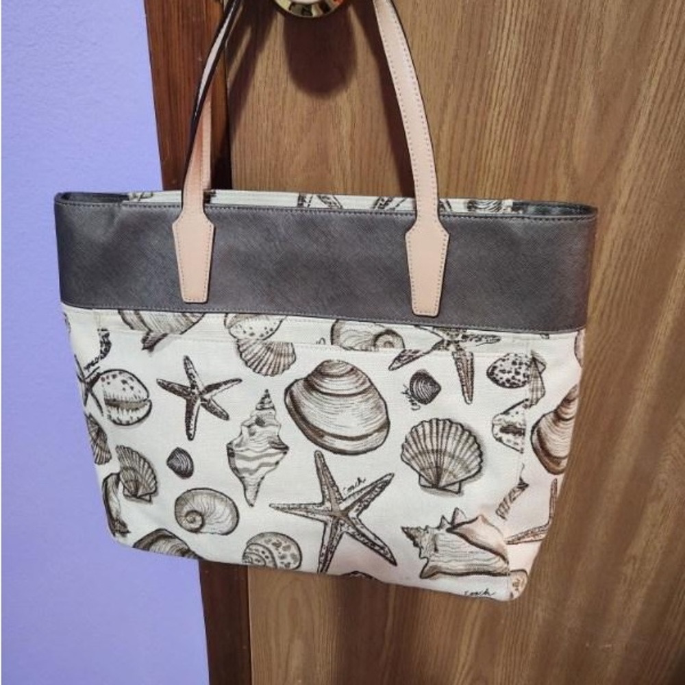 Coach Signature Stripe Shell Print Beach Starfish Canvas Beach Tote F27782 - Picture 5 of 8